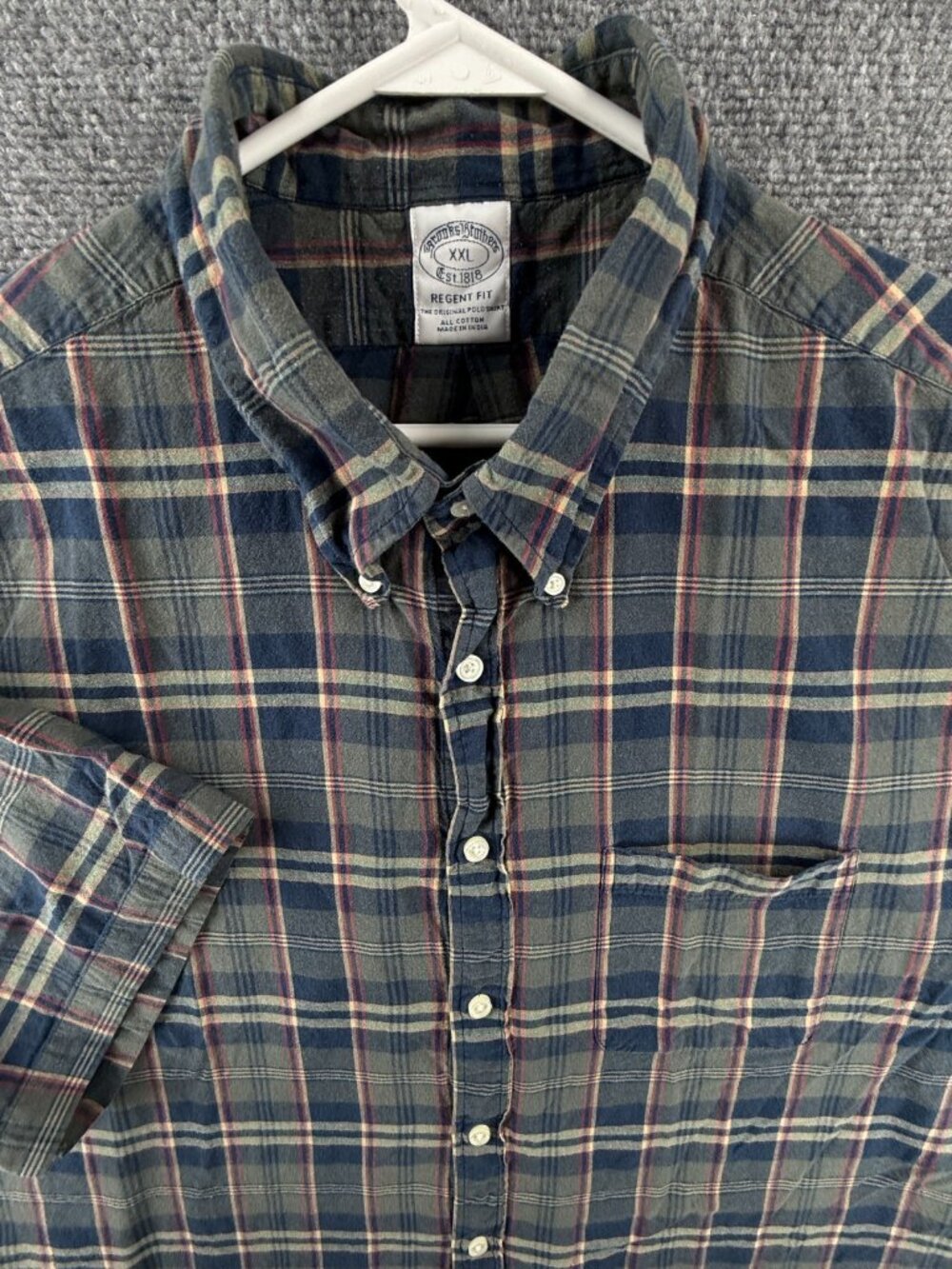 Brooks Brothers Lightweight Blue Green Cotton Button-Down Regent Plaid Pocket